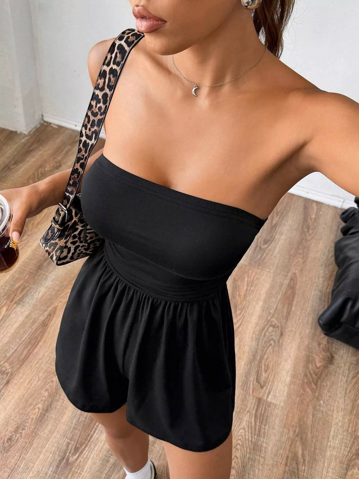 Strapless Ruched Waist Romper
