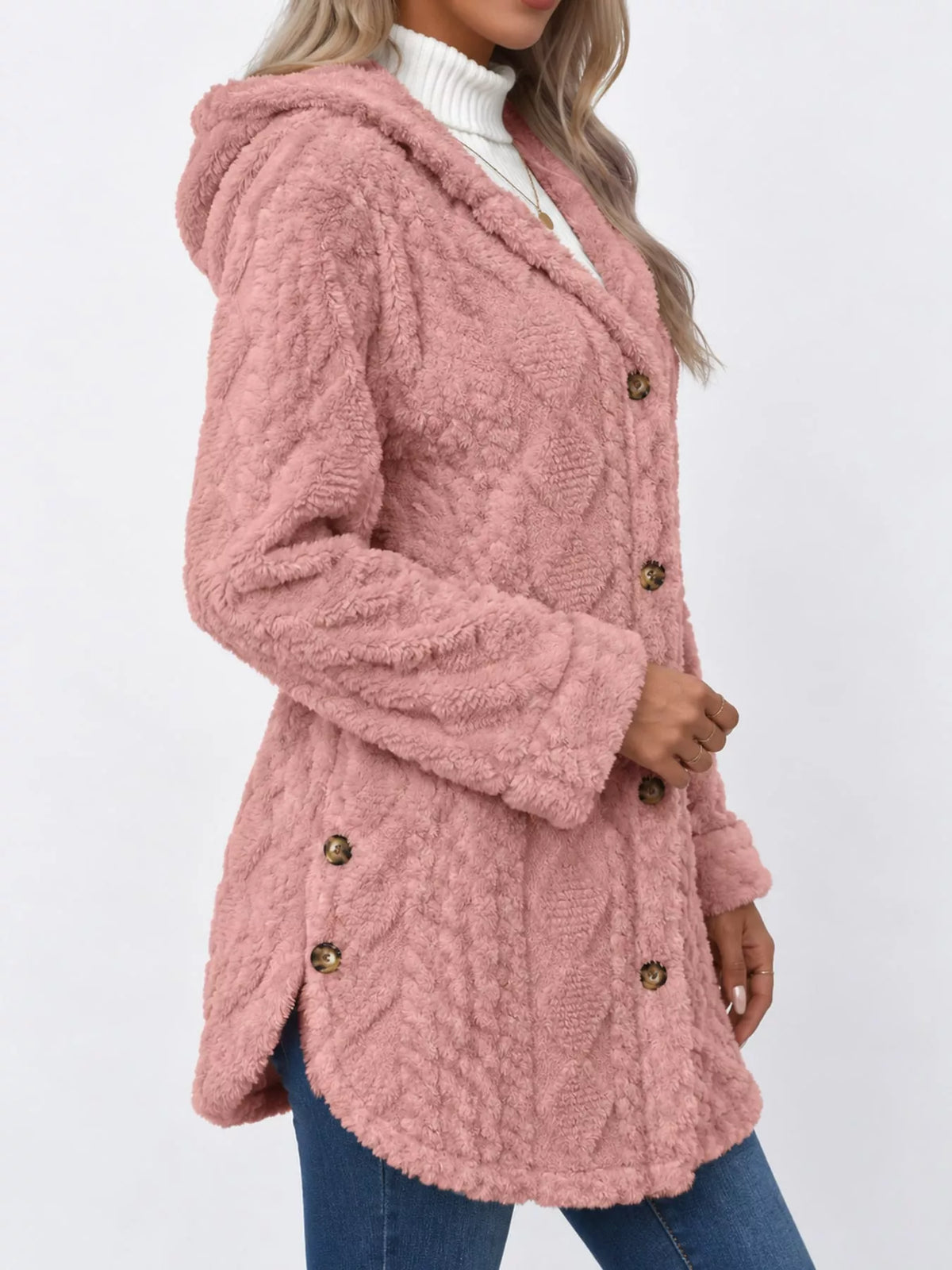 Cozy Cable-Knit Faux Fur Hooded Jacket