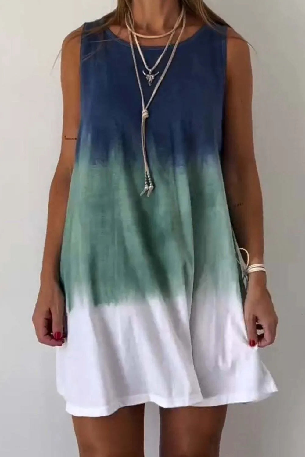 Tie-Dye Sleeveless Mini Tank Dress in Camel