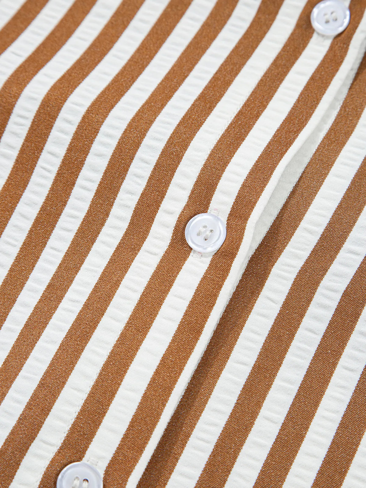 Collared Long Sleeve Mini Shirt Dress in Brown Stripe