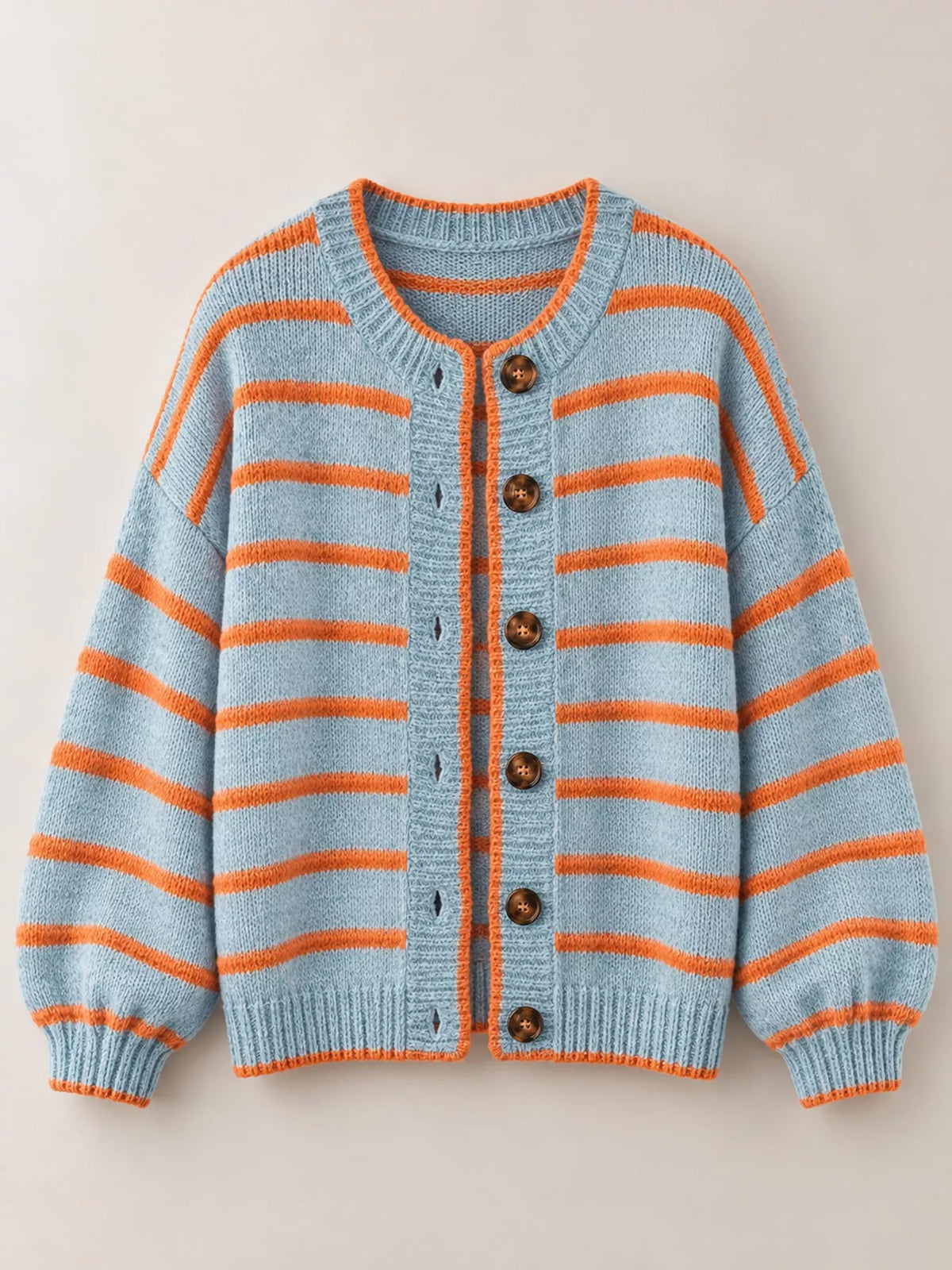 Striped Button-Front Knit Cardigan