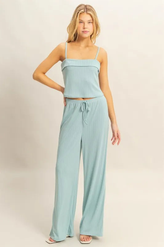 Hyfve Ribbed Cami and Pants Set in Aqua