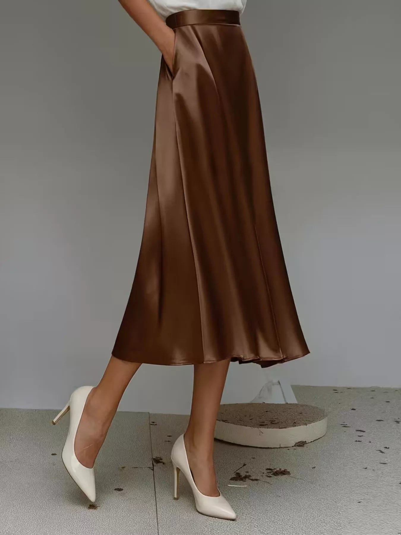 Satin Midi Skirt with Pockets