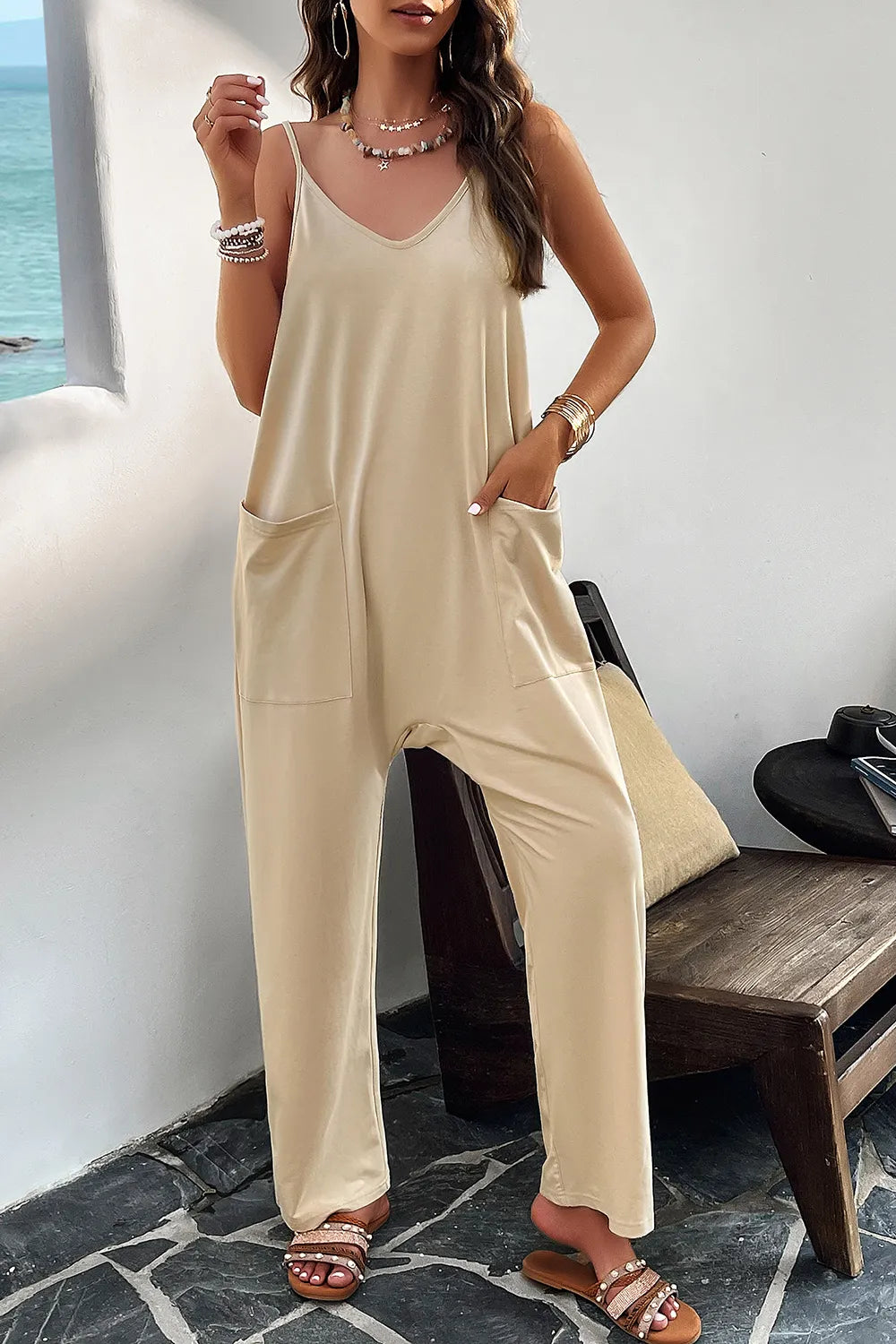 Pocketed Spaghetti Strap Overalls by DY