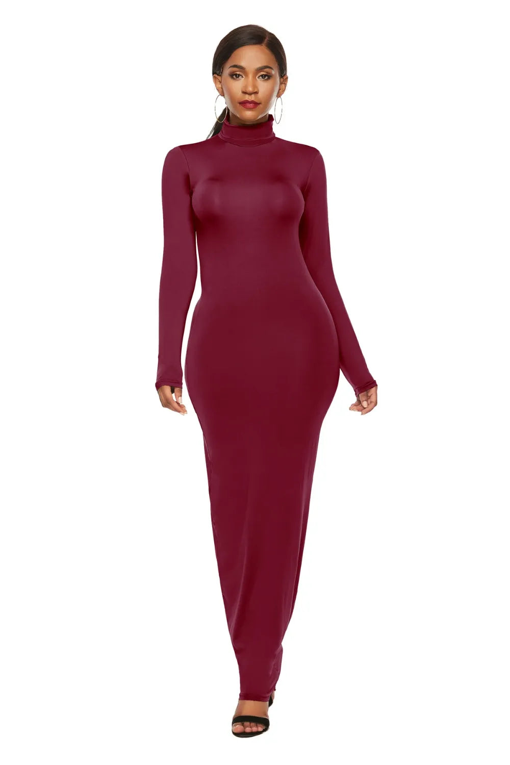 Mock Neck Long Sleeve Maxi Dress