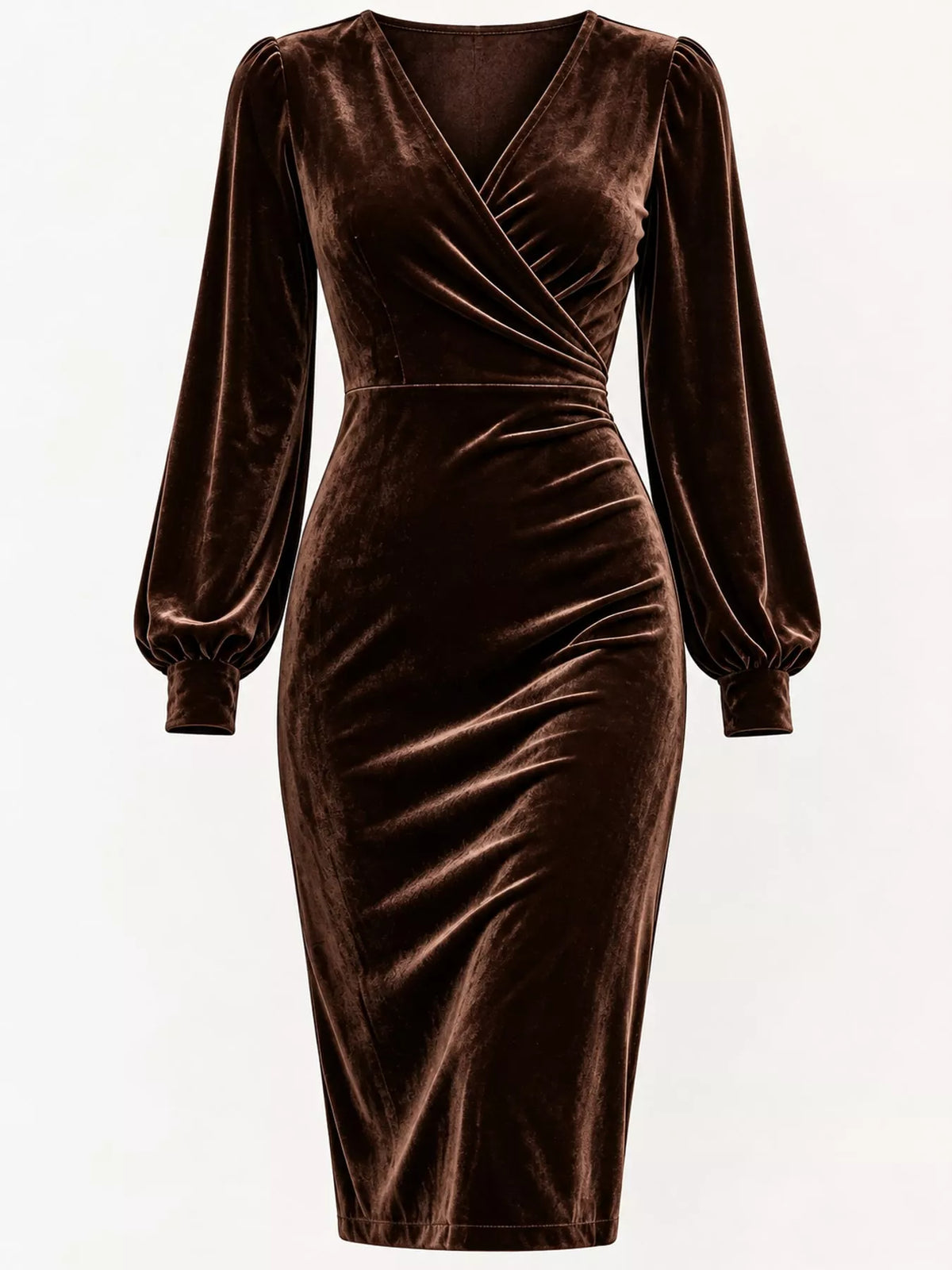Ruched Velvet Wrap Dress
