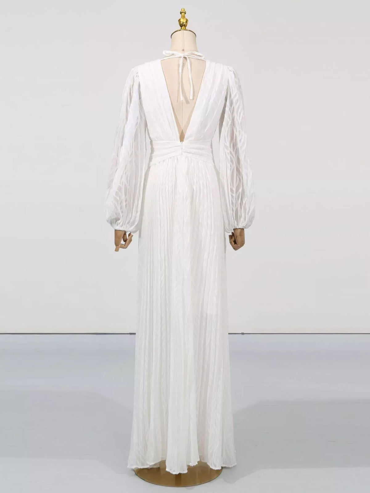 V-Neck Long Sleeve Maxi Dress in White