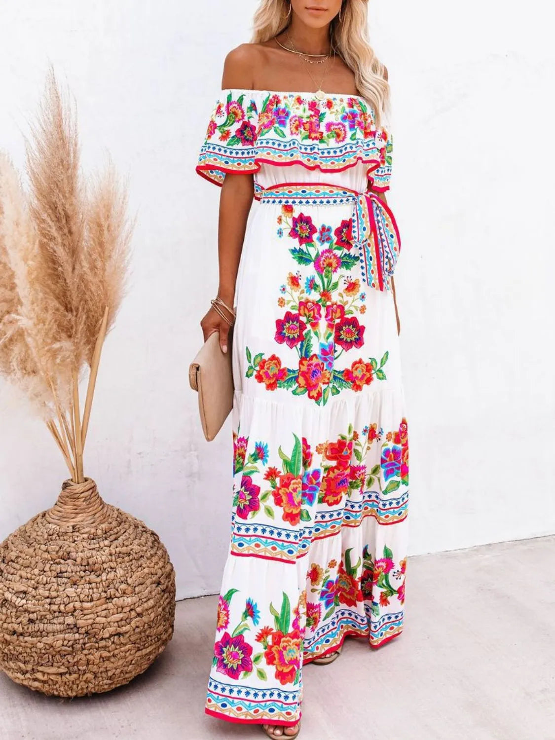 Floral Off-Shoulder Ruffle Maxi Dress