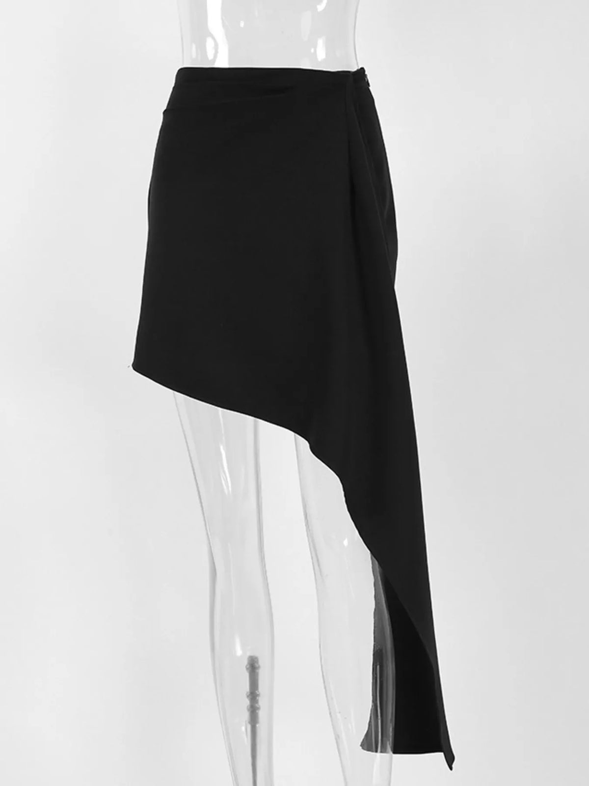 Asymmetric High-Waisted Draped Mini Skirt in Black