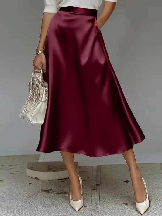 Satin Midi Skirt with Pockets
