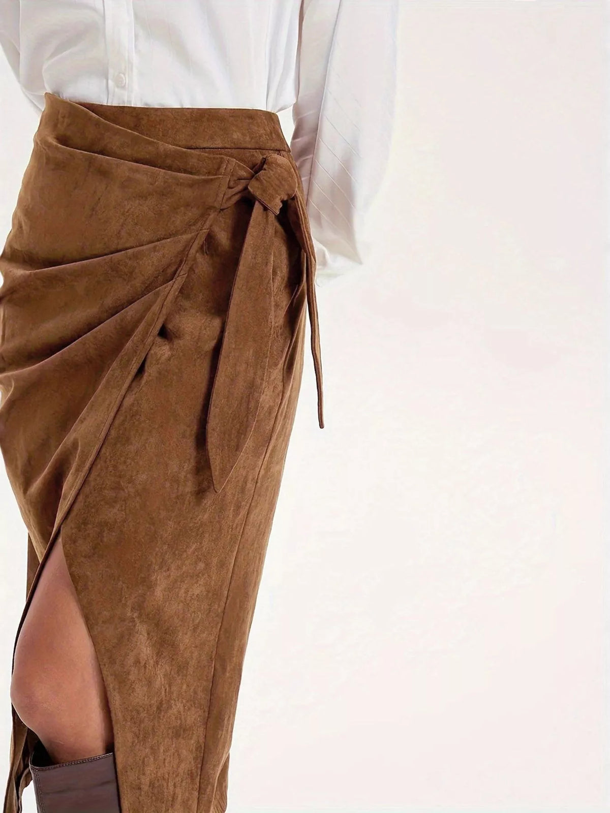 Wrap Midi Skirt in Brown