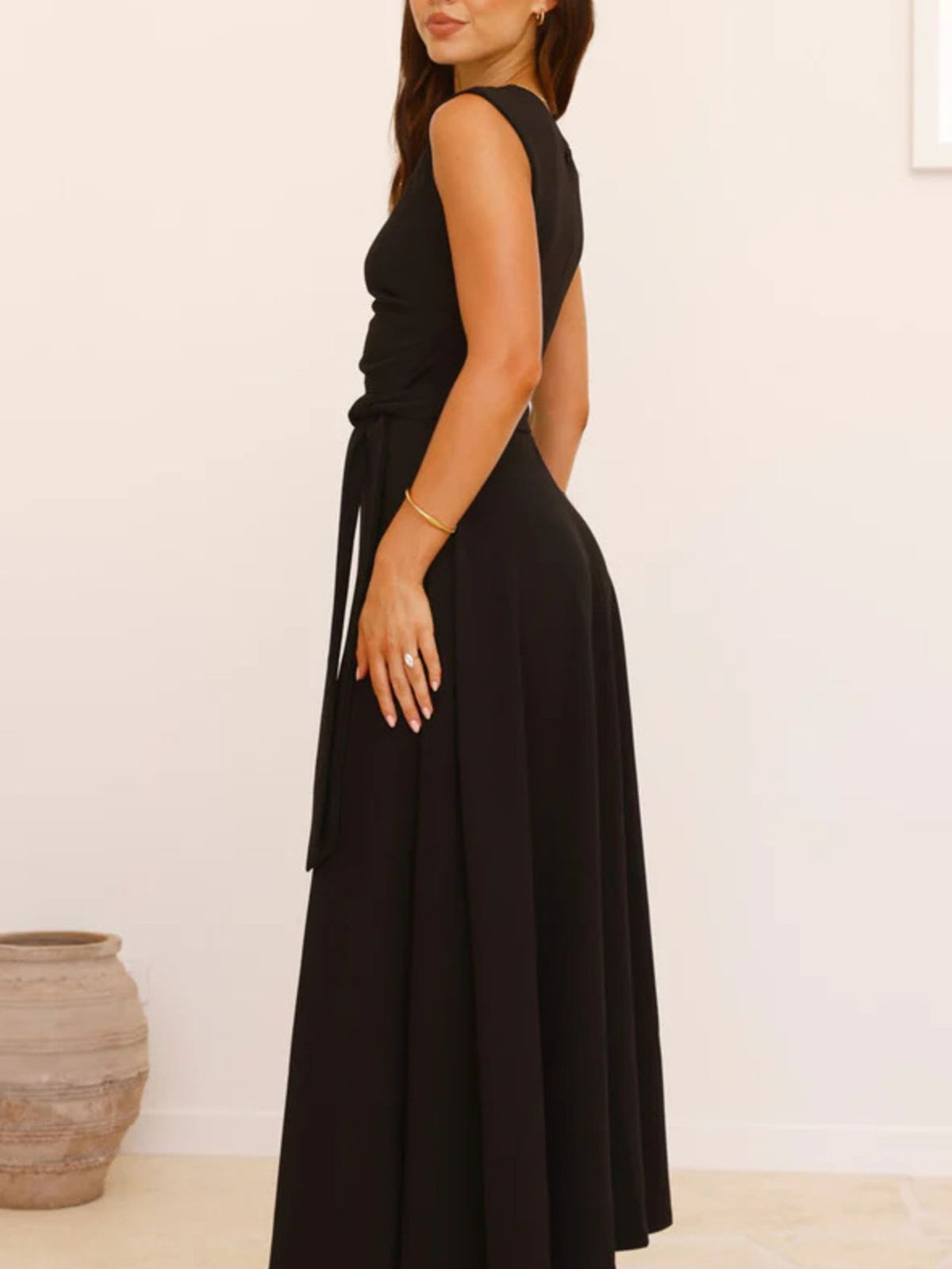One-Shoulder Tie Waist Maxi Dress