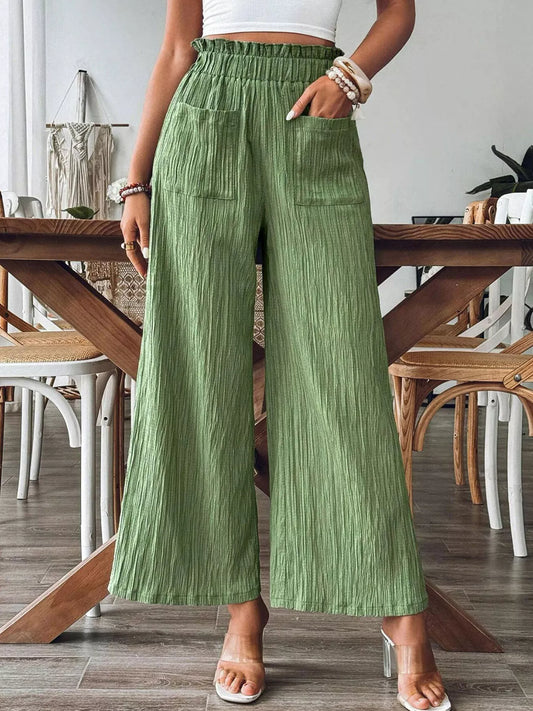 Ruched Frill Wide Leg Pants