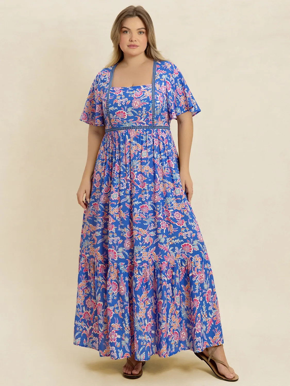 Plus-Size Ruched Short Sleeve Dress in Blue Purple