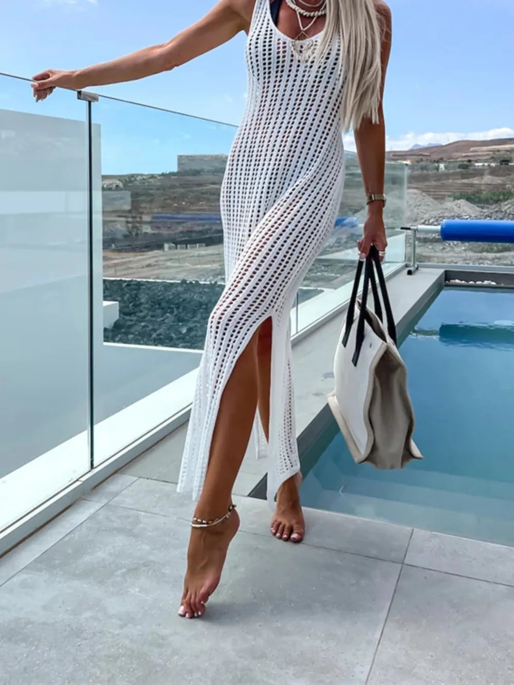 Openwork Cutout Wide Strap Dress