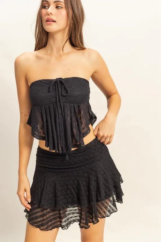 Hyfve Lace Bustier Flowy Tube Top in Black