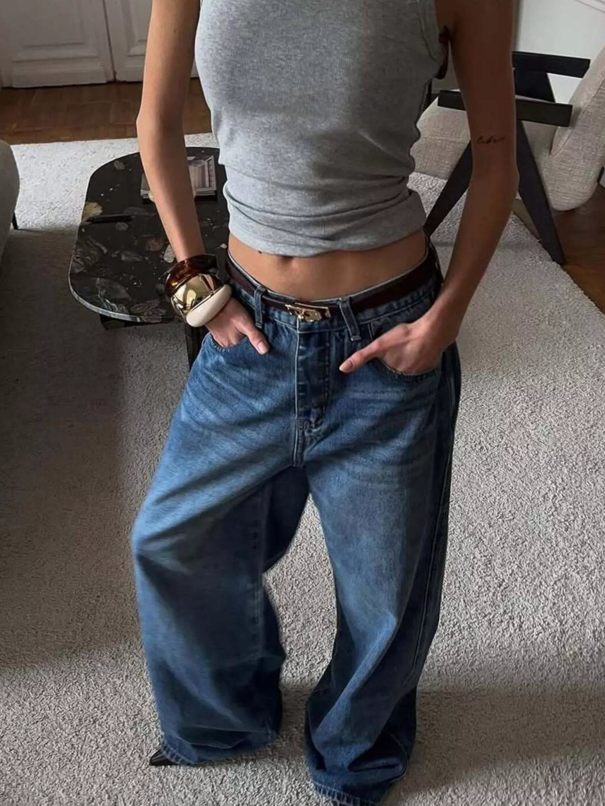 Wide Leg Relaxed Fit Jeans in Medium Wash