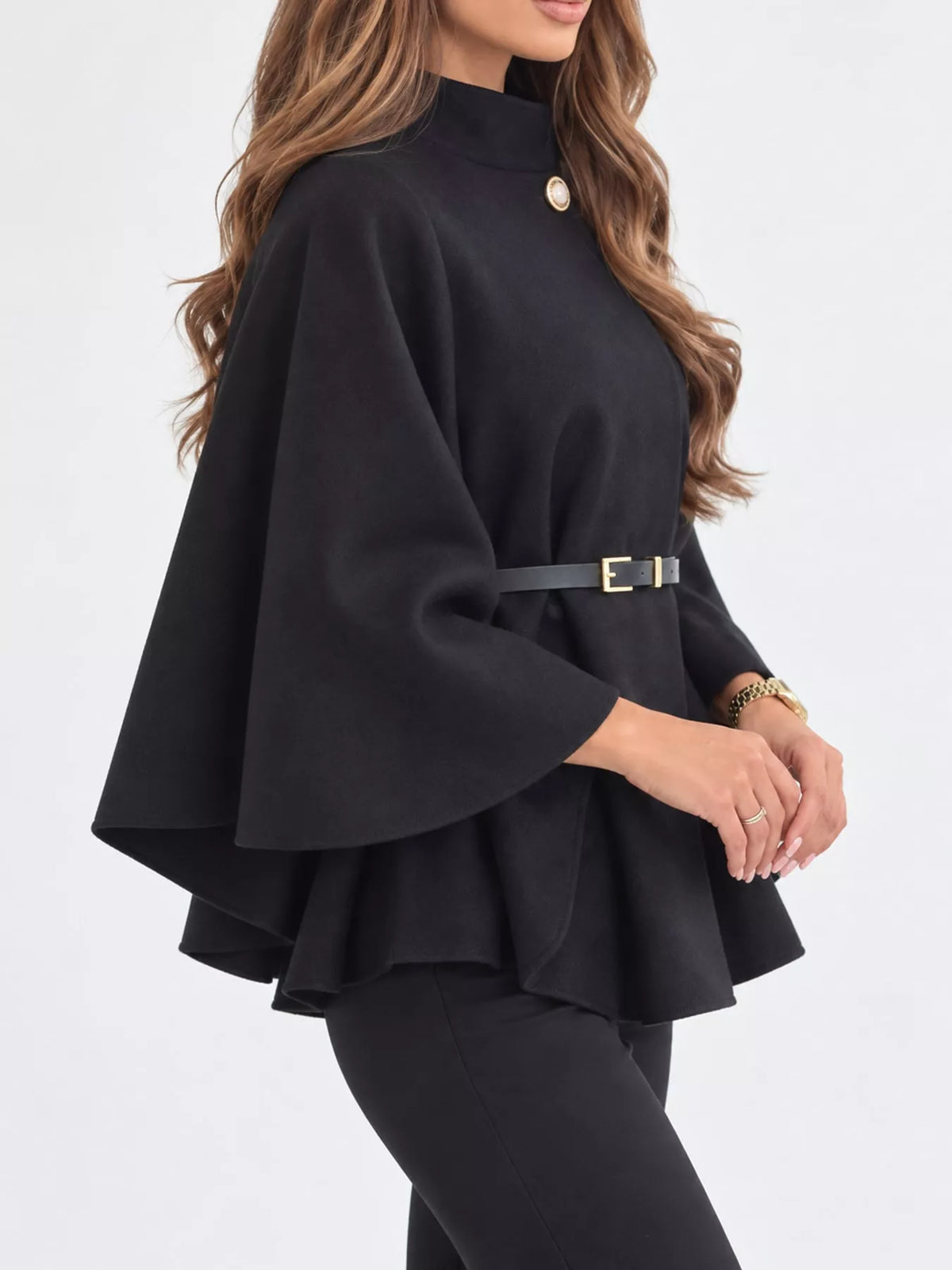 Mock Neck Cape Coat