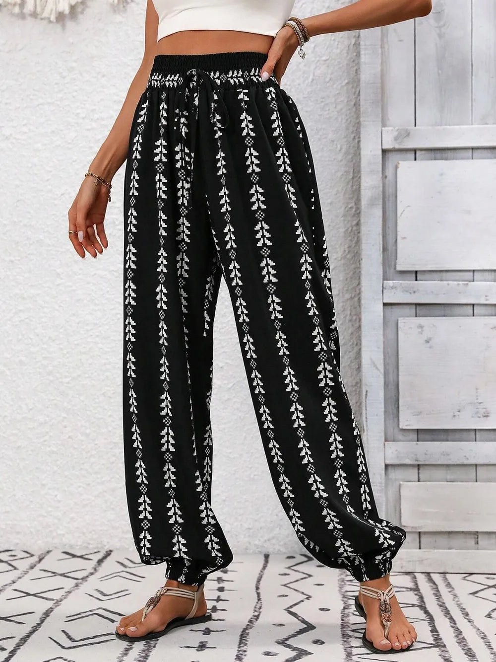 Tied Printed High-Waist Pants