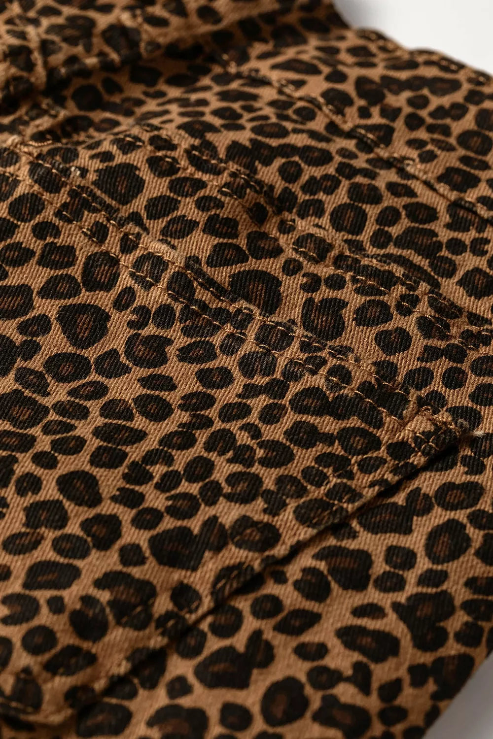 Leopard Print Ruffled Hem Jeans in Dark Brown