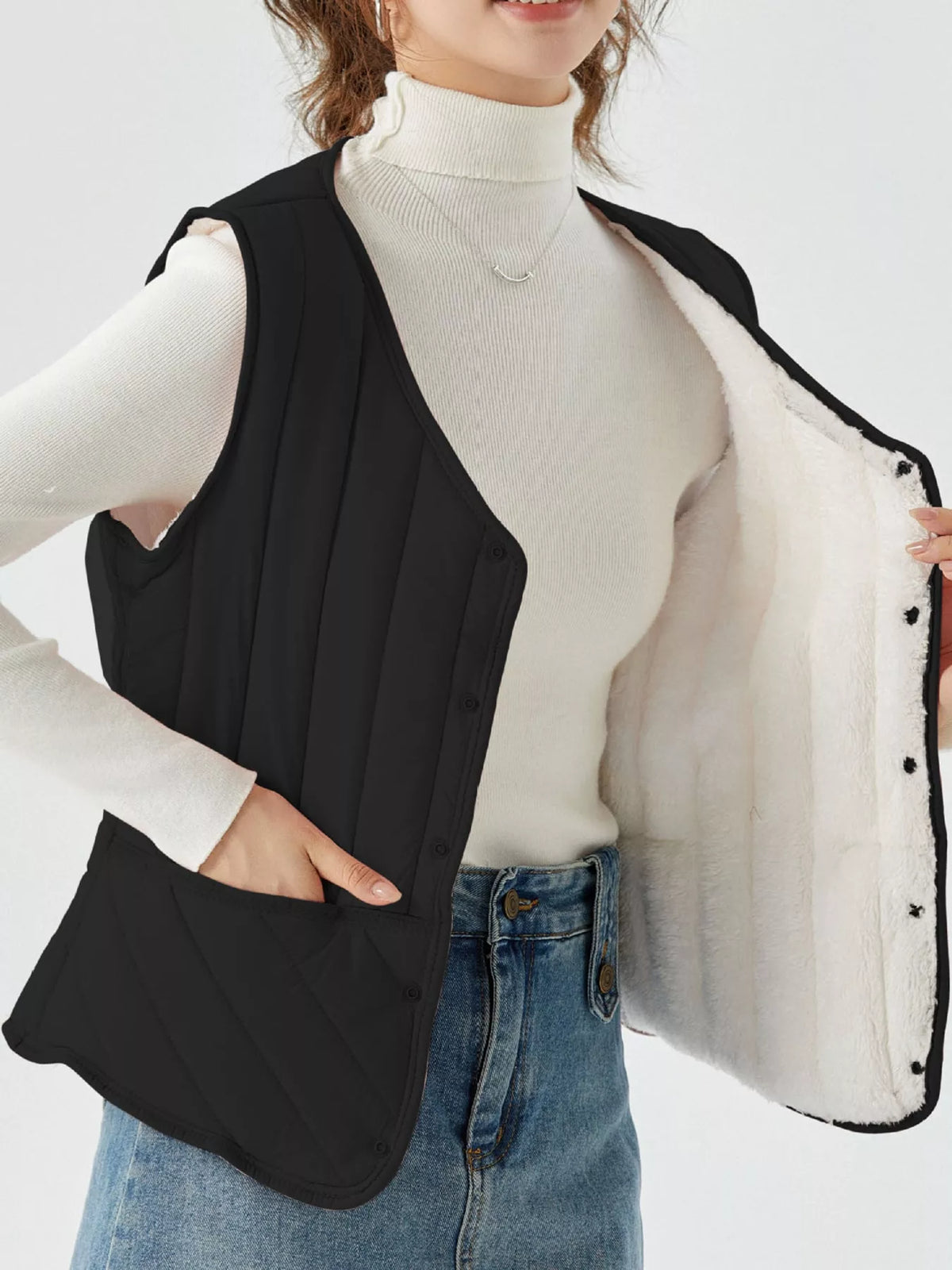 Quilted Button-Up Vest Coat