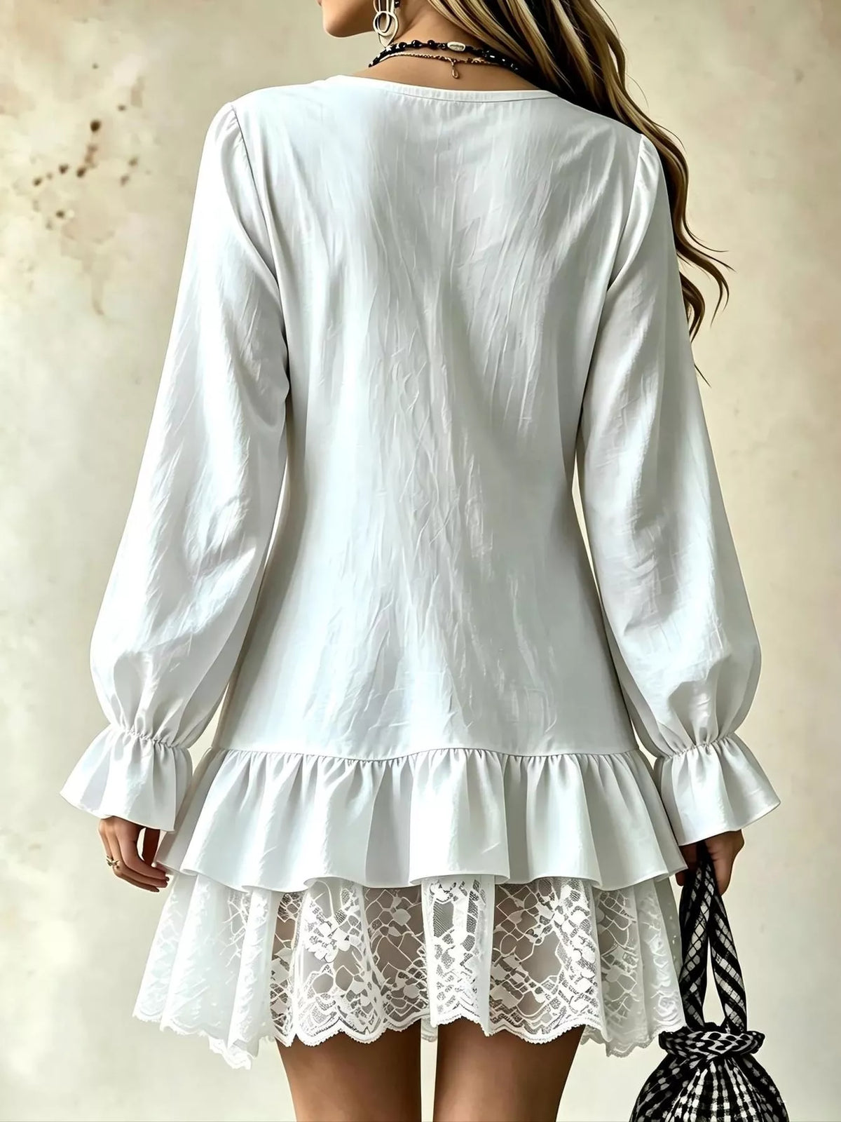 Lace Hem Flounce Sleeve Dress