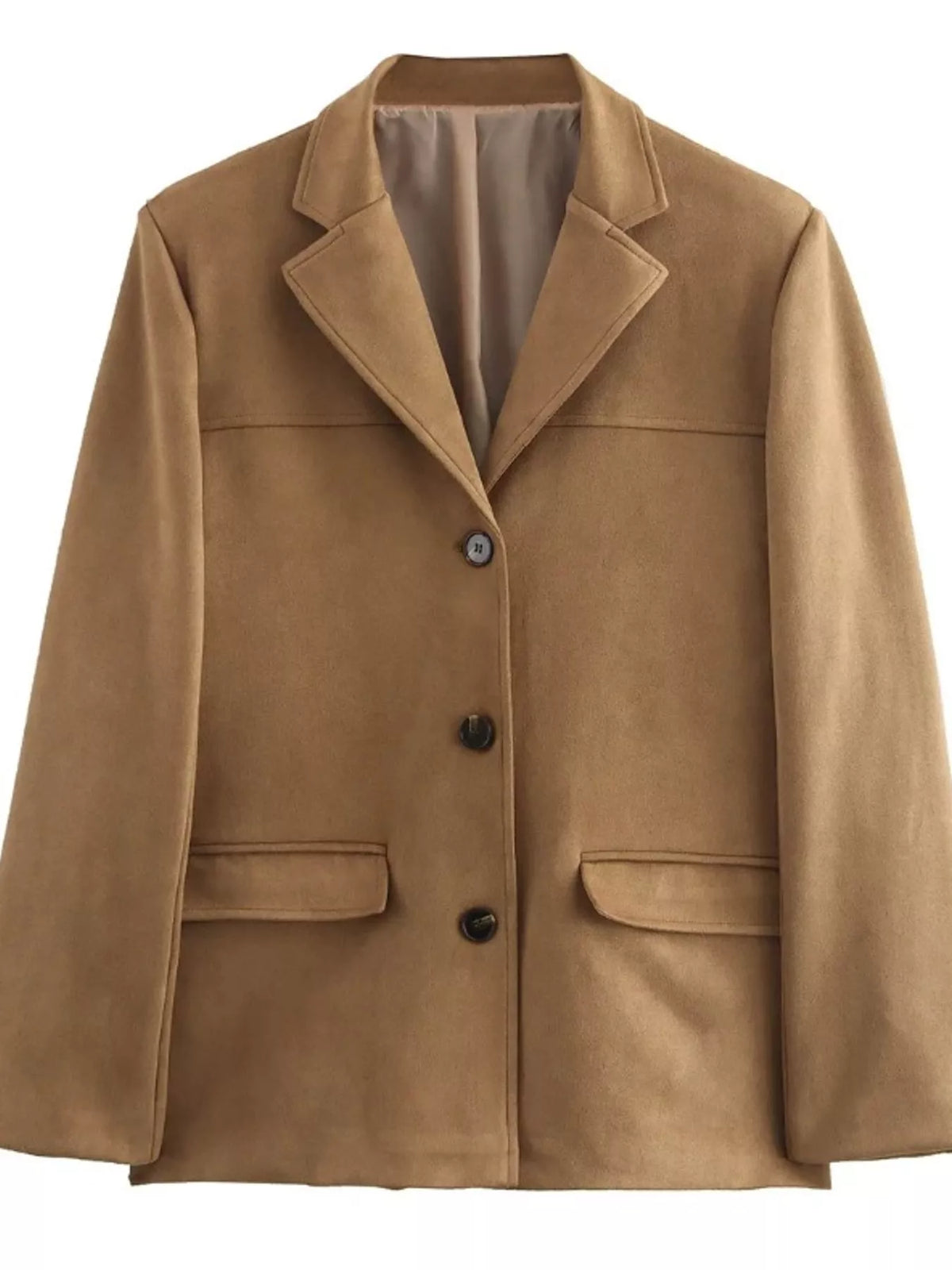 Lapel Collar Button-Up Blazer