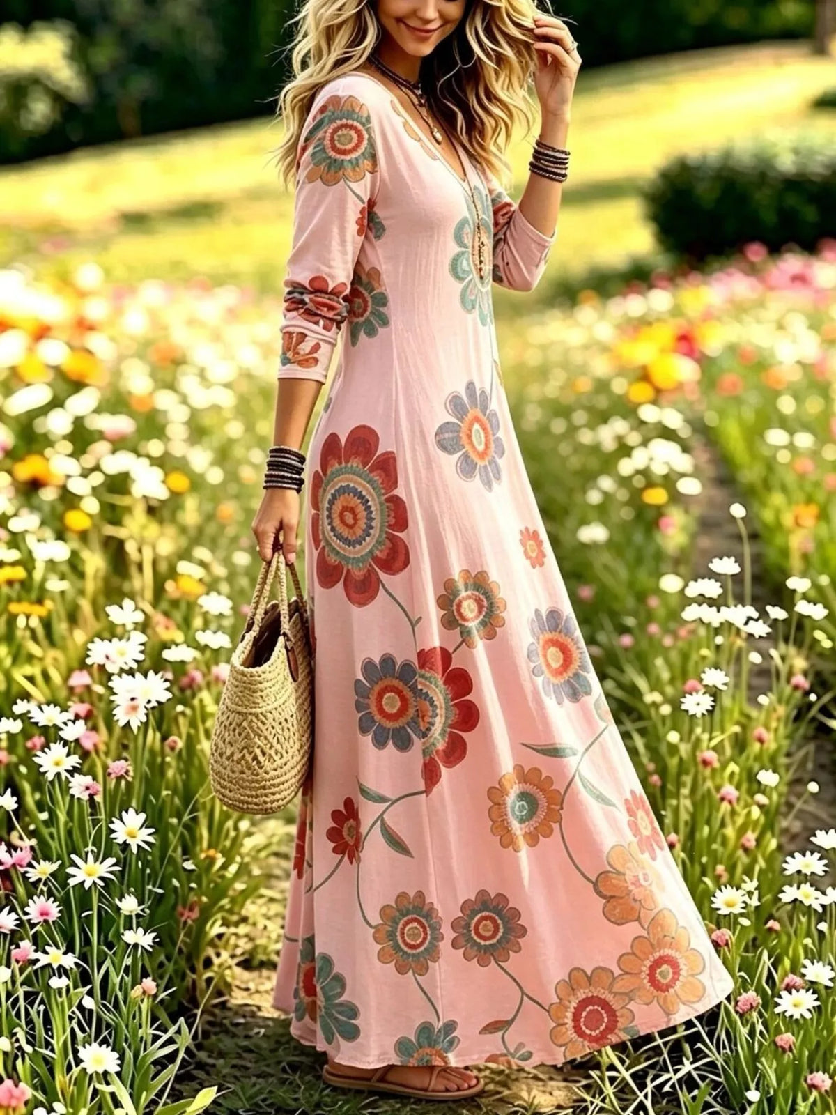 Floral Print Long Sleeve Maxi Dress