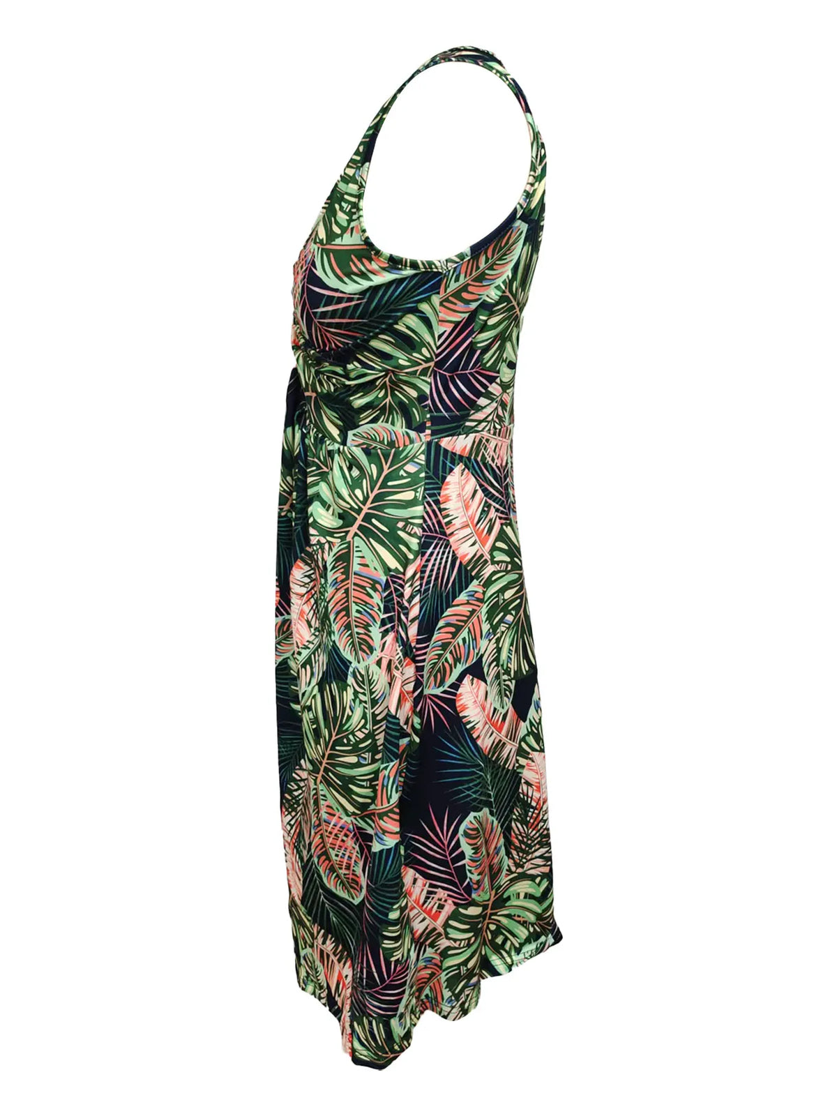 Tropical Print V-Neck Sleeveless Dress
