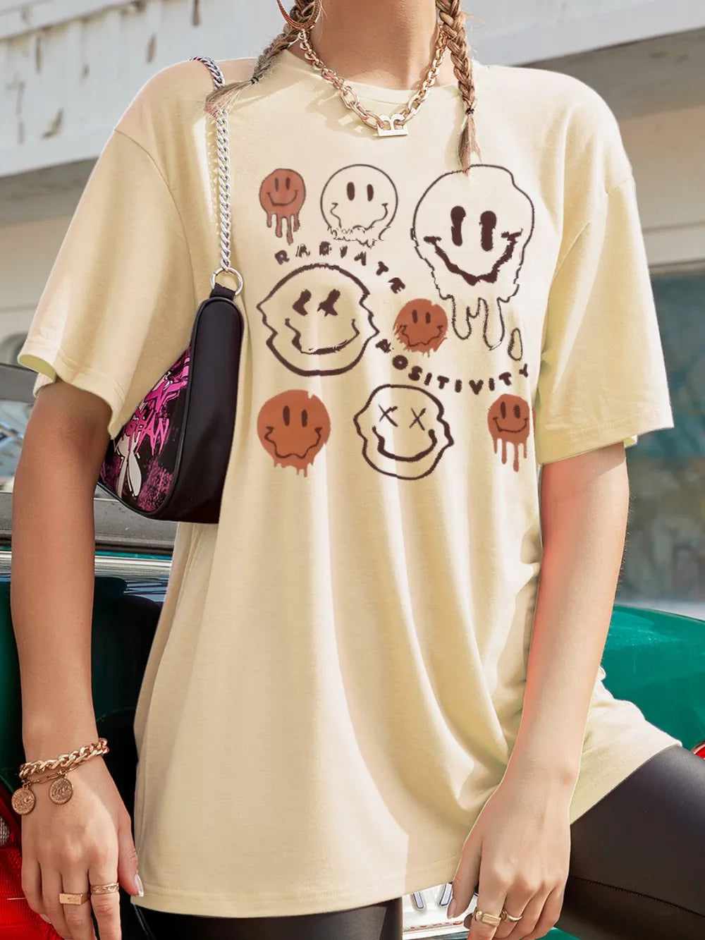 Graphic Half Sleeve T-Shirt in Tan