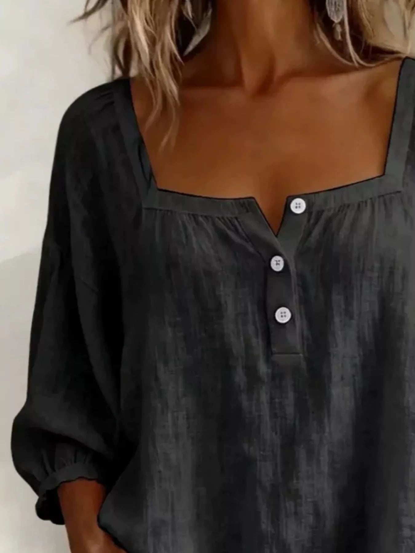 Square Neck Button Detail Blouse
