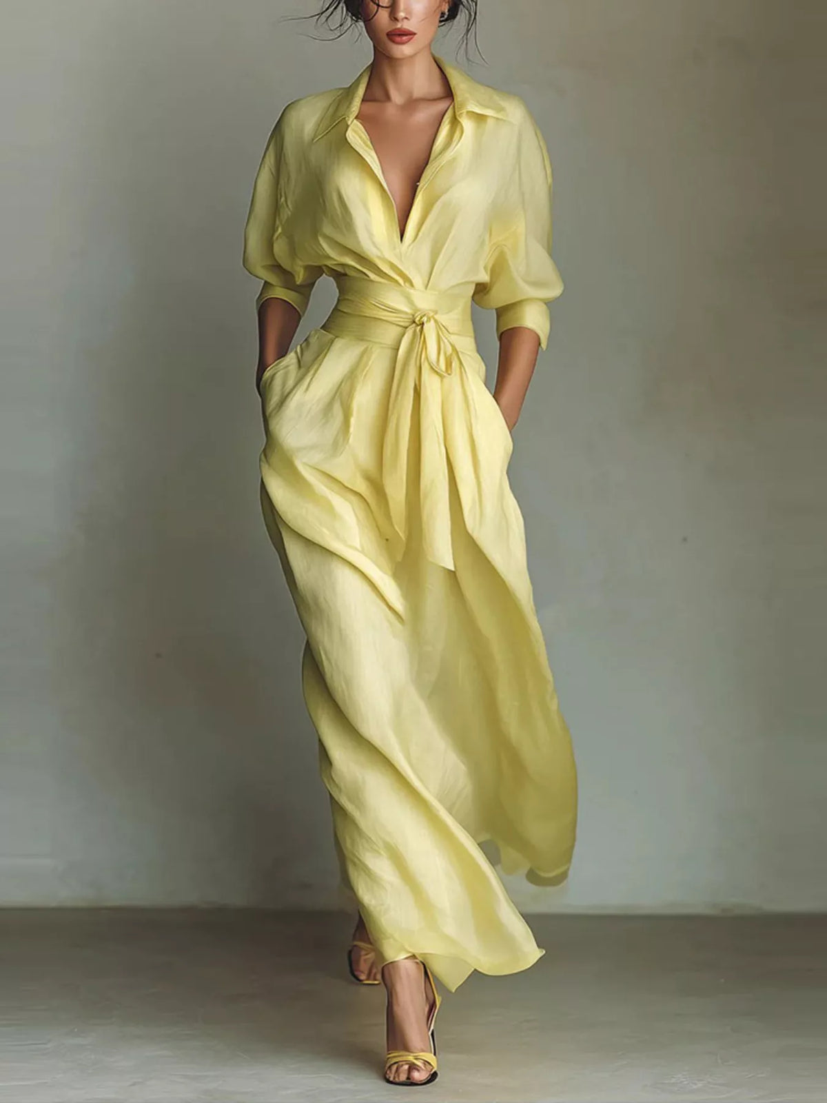 Shirt Maxi Dress with Waist-Defining Sash