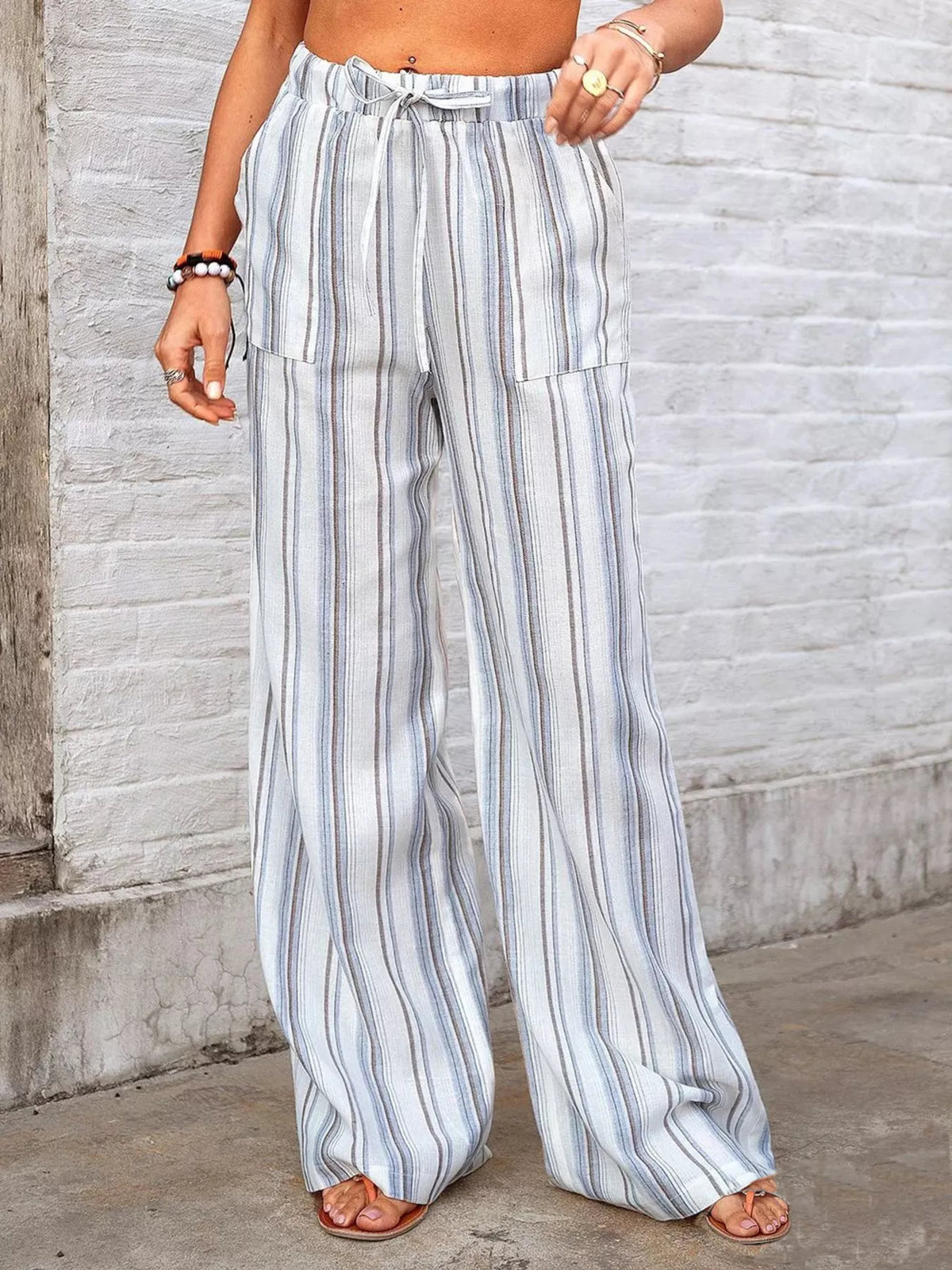 Plus Size Striped Wide-Leg Pants