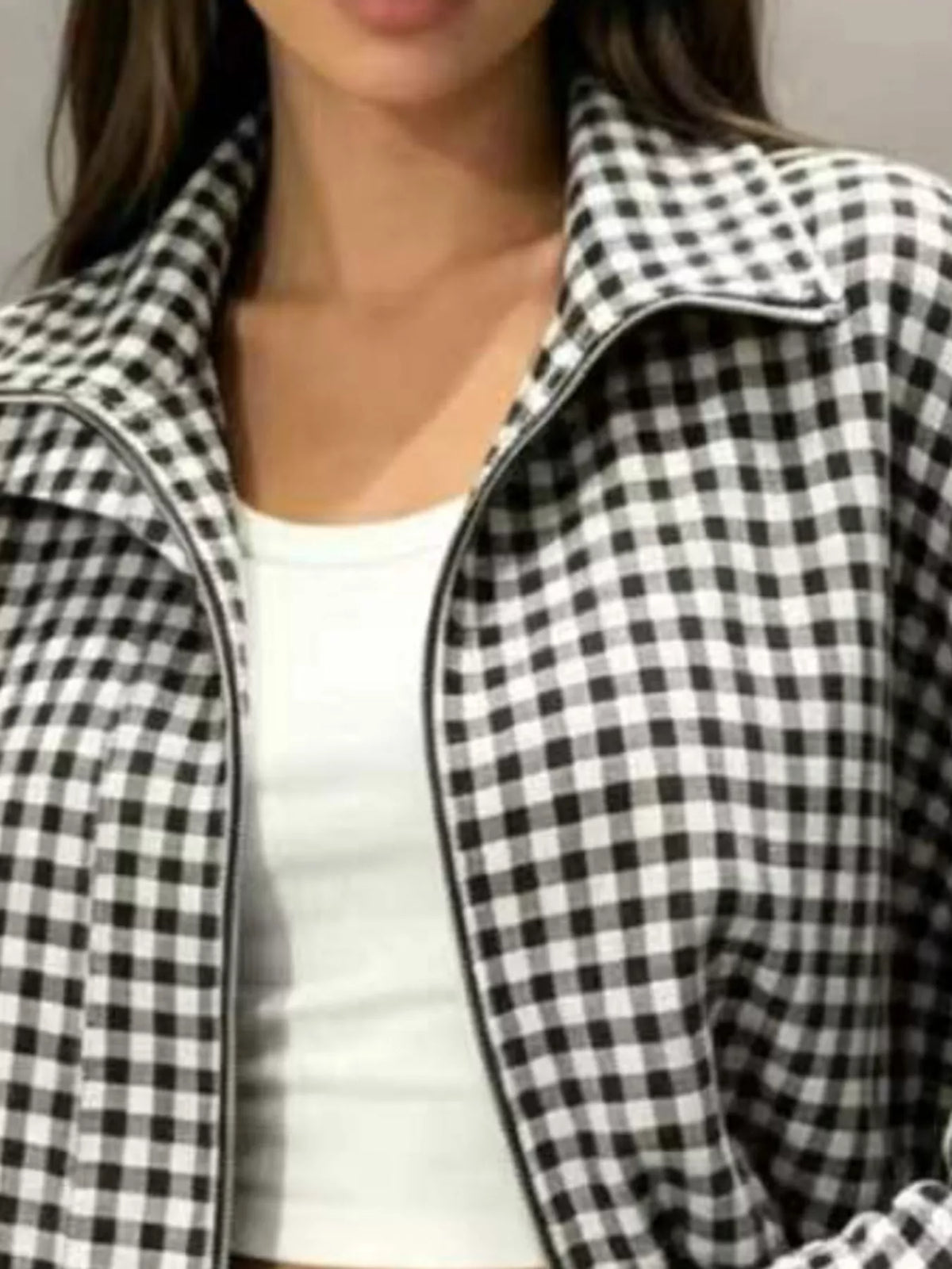 Oversized Plaid Zip-Up Jacket