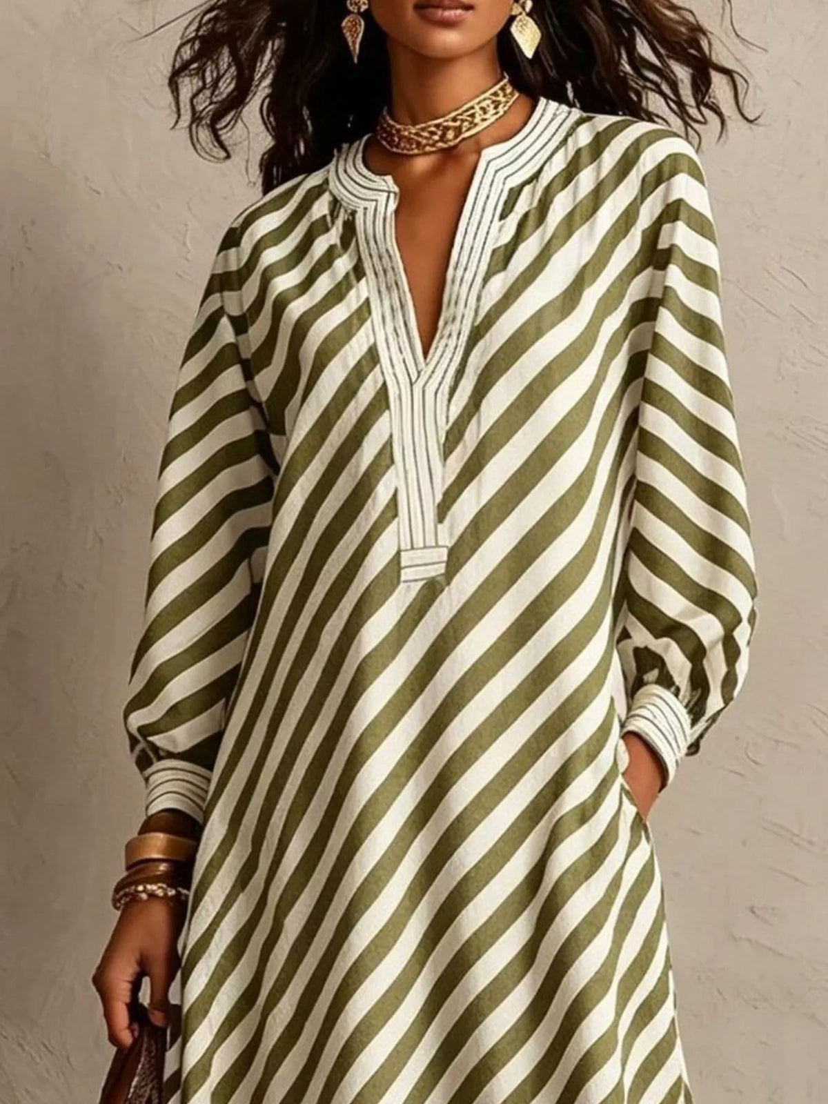 Striped Long-Sleeve Maxi Dress