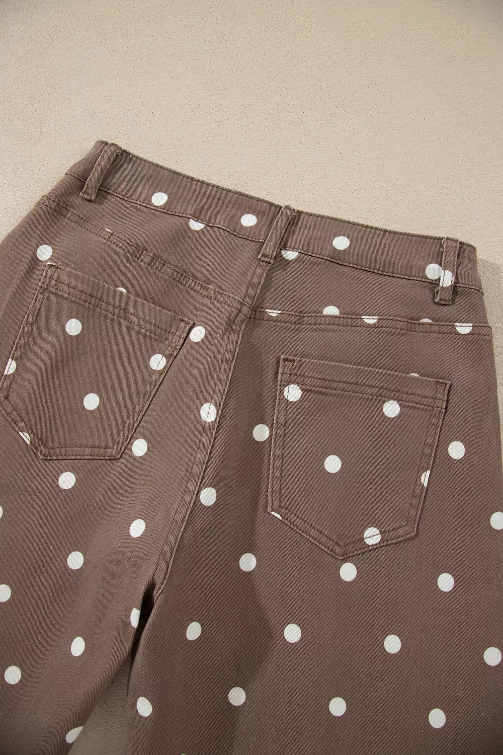 Polka Dot Print Barrel Jeans in Dark Brown