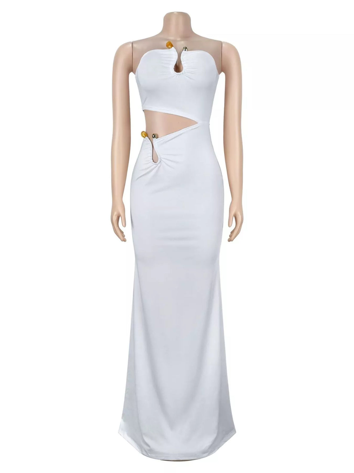 Strapless Cutout Maxi Dress with Ruched Detail