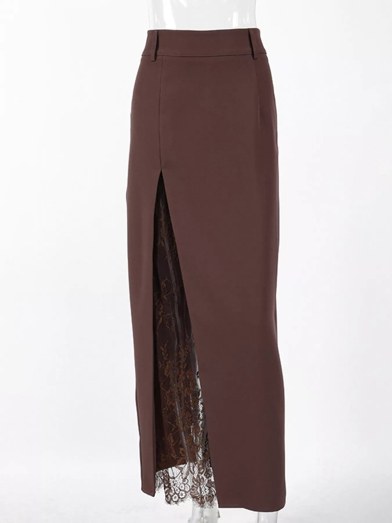 Lace-Trimmed Slit A-Line Skirt