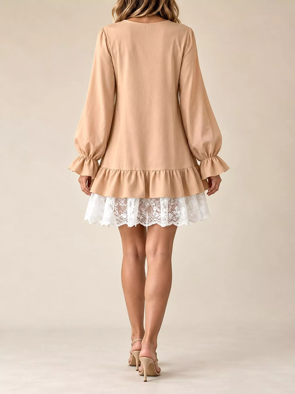 Lace Hem Flounce Sleeve Dress