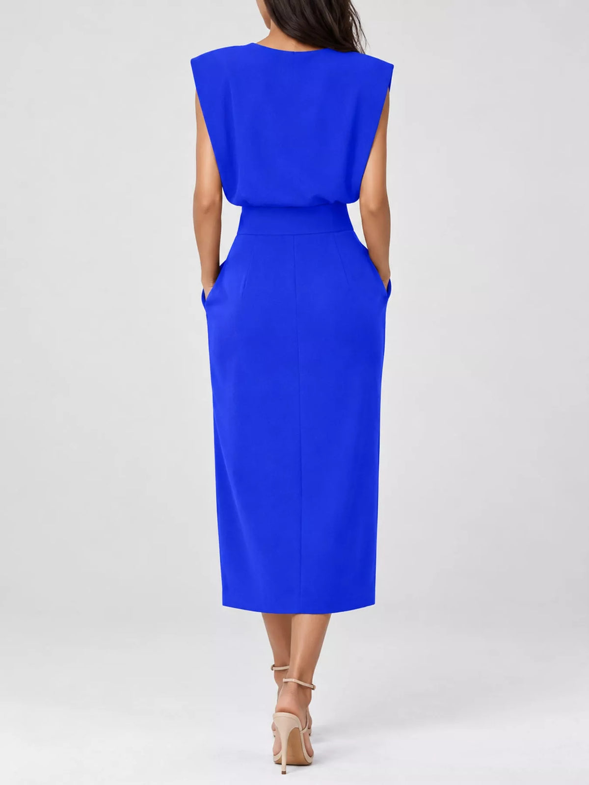 Sleeveless Midi Dress with Gold Button Detail