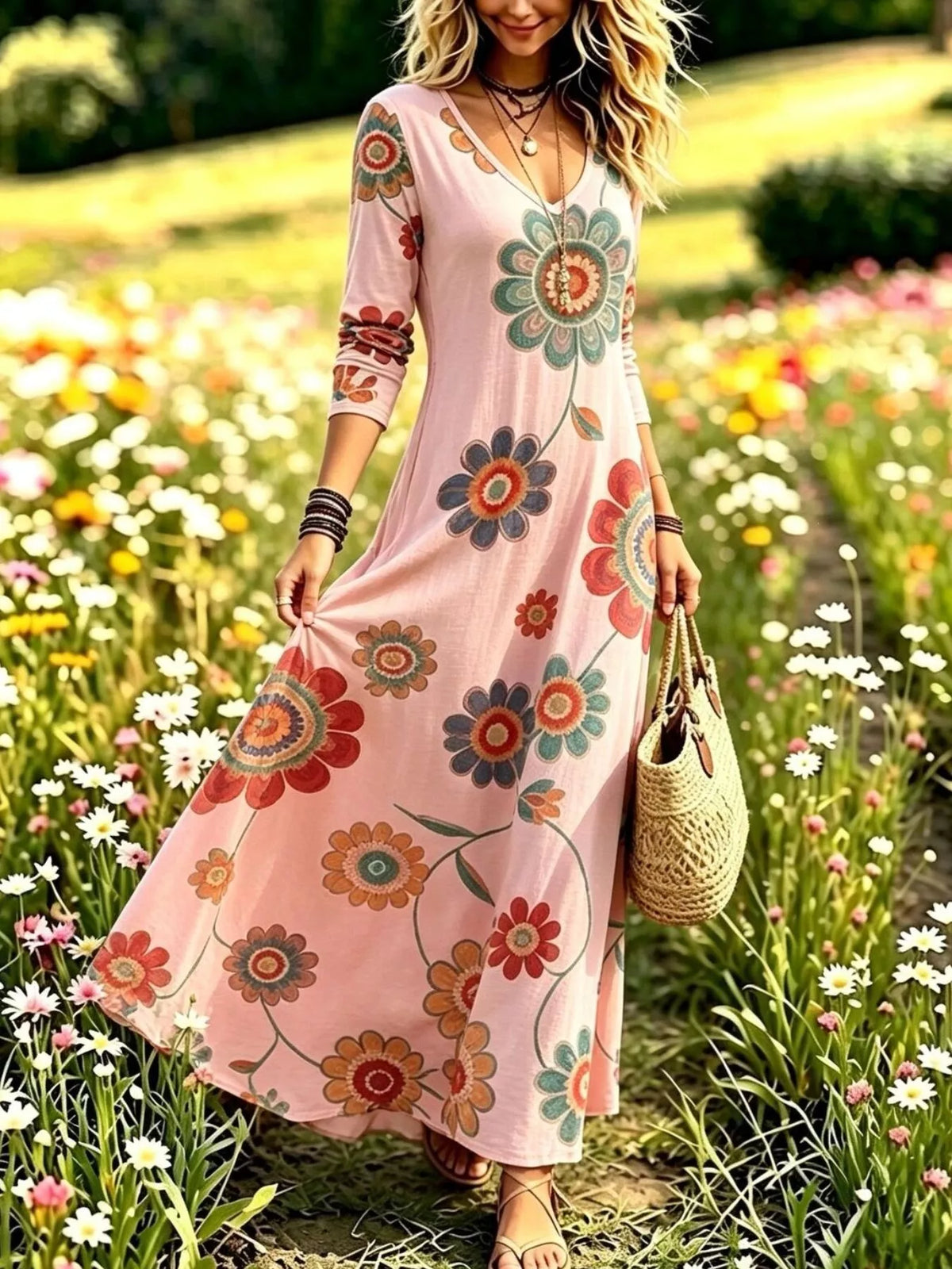 Floral Print Long Sleeve Maxi Dress