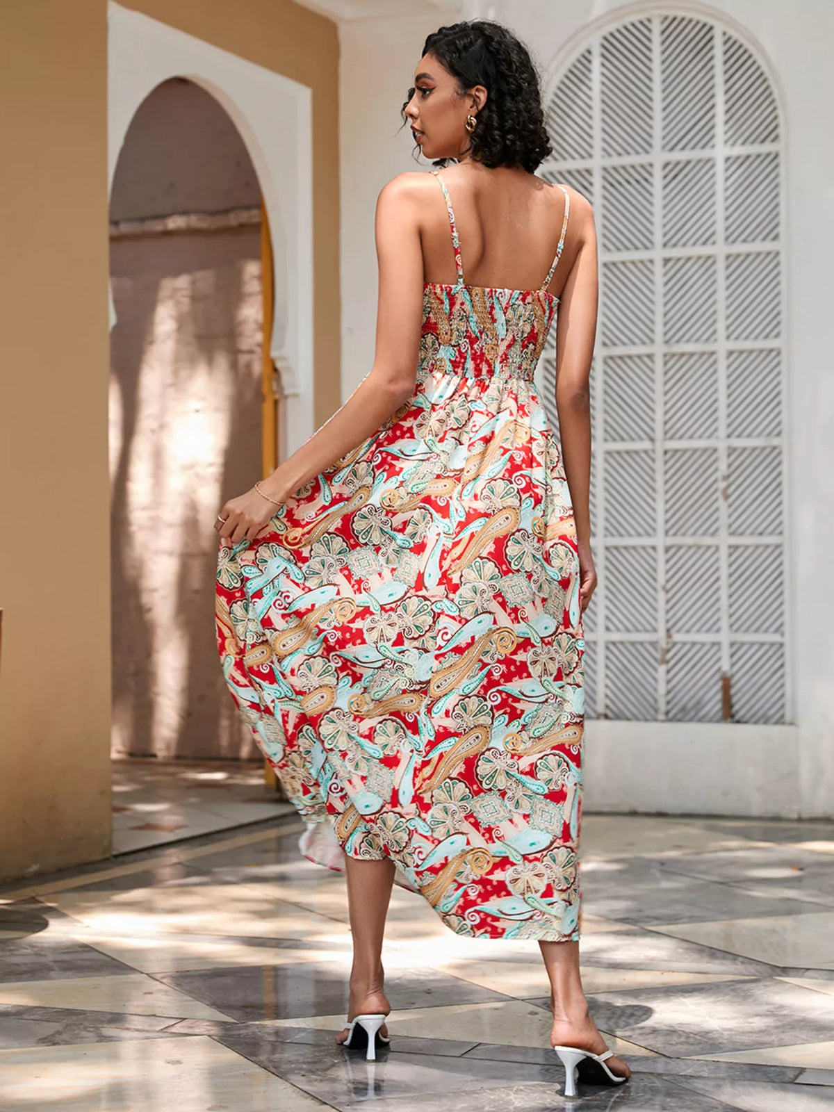 Floral Spaghetti Strap Midi Dress in Scarlet