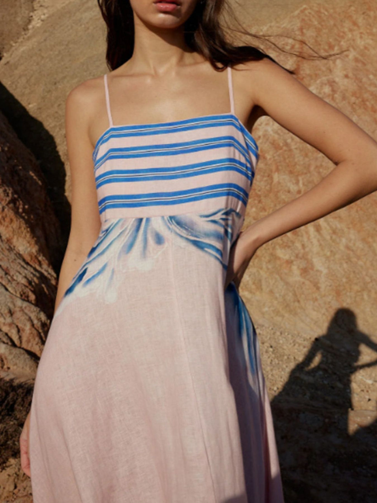 Striped Smocked Maxi Dress in Pink