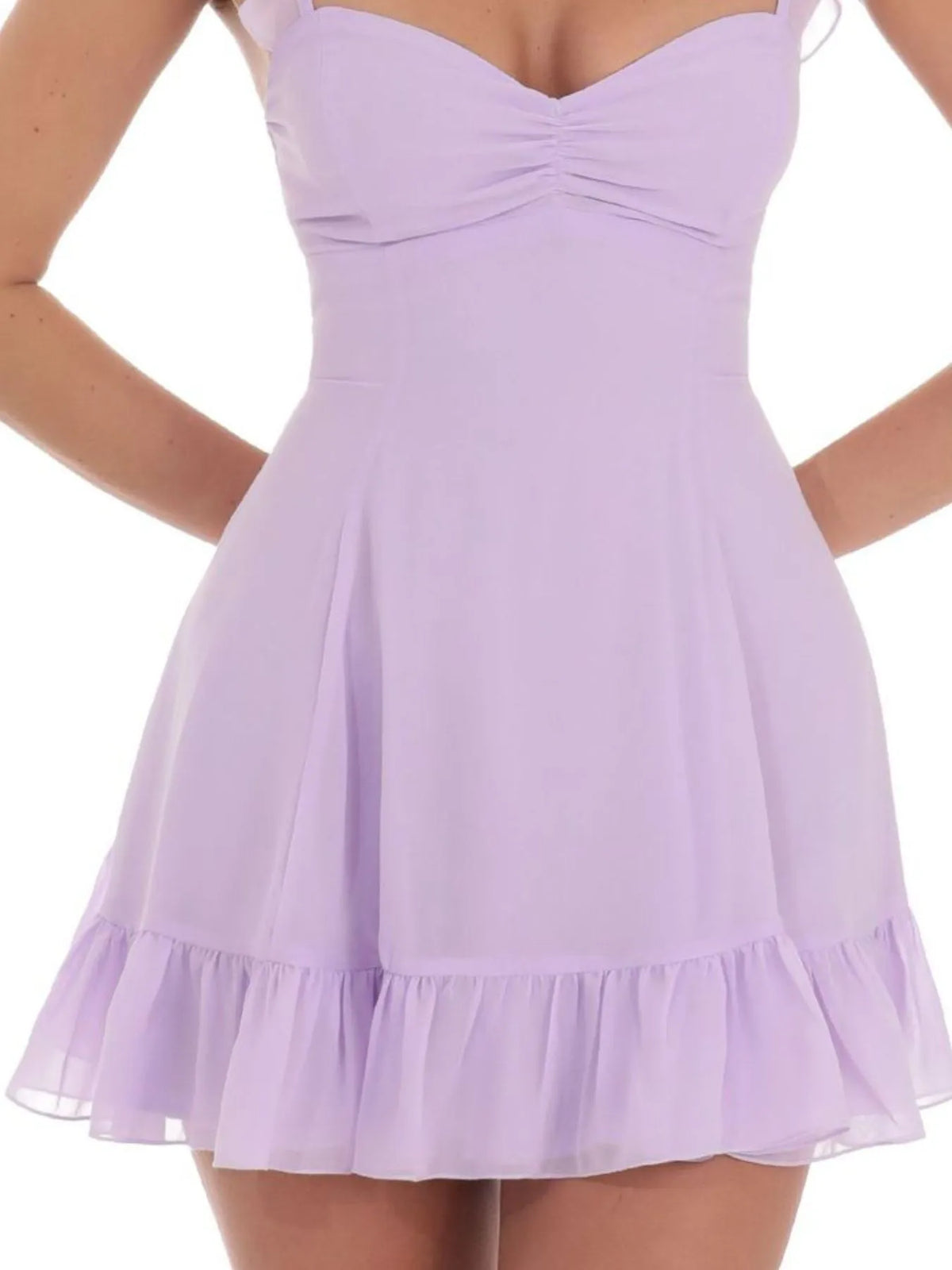 Ruffled Sweetheart Neck Dress in Pink Purple by Mystique Q