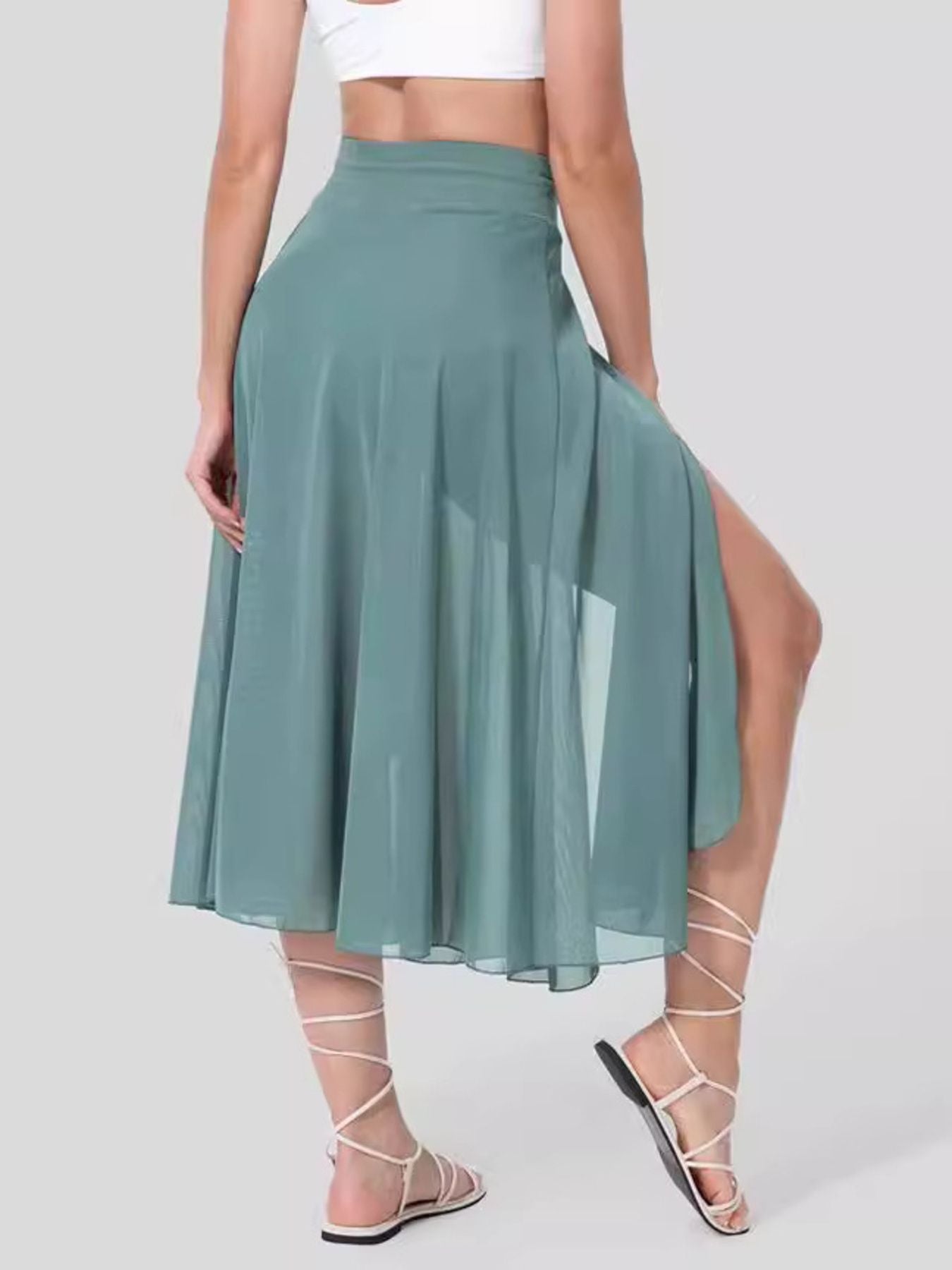 Slit Flowy Skirt with Built-In Shorts