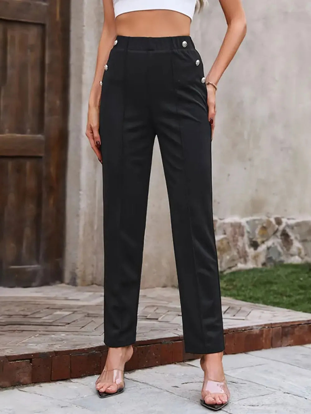 Decorative Button Pants in Black