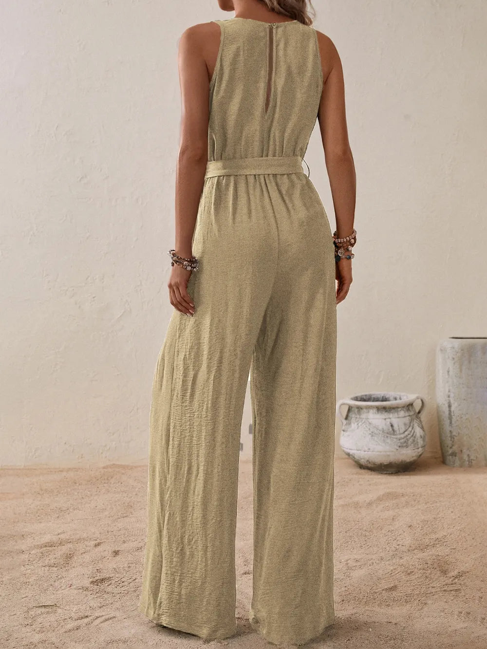 Tied Surplice Wide-Leg Jumpsuit