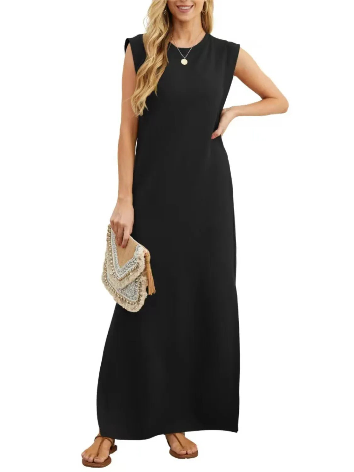 Plus Size Slit Round Neck Maxi Tank Dress