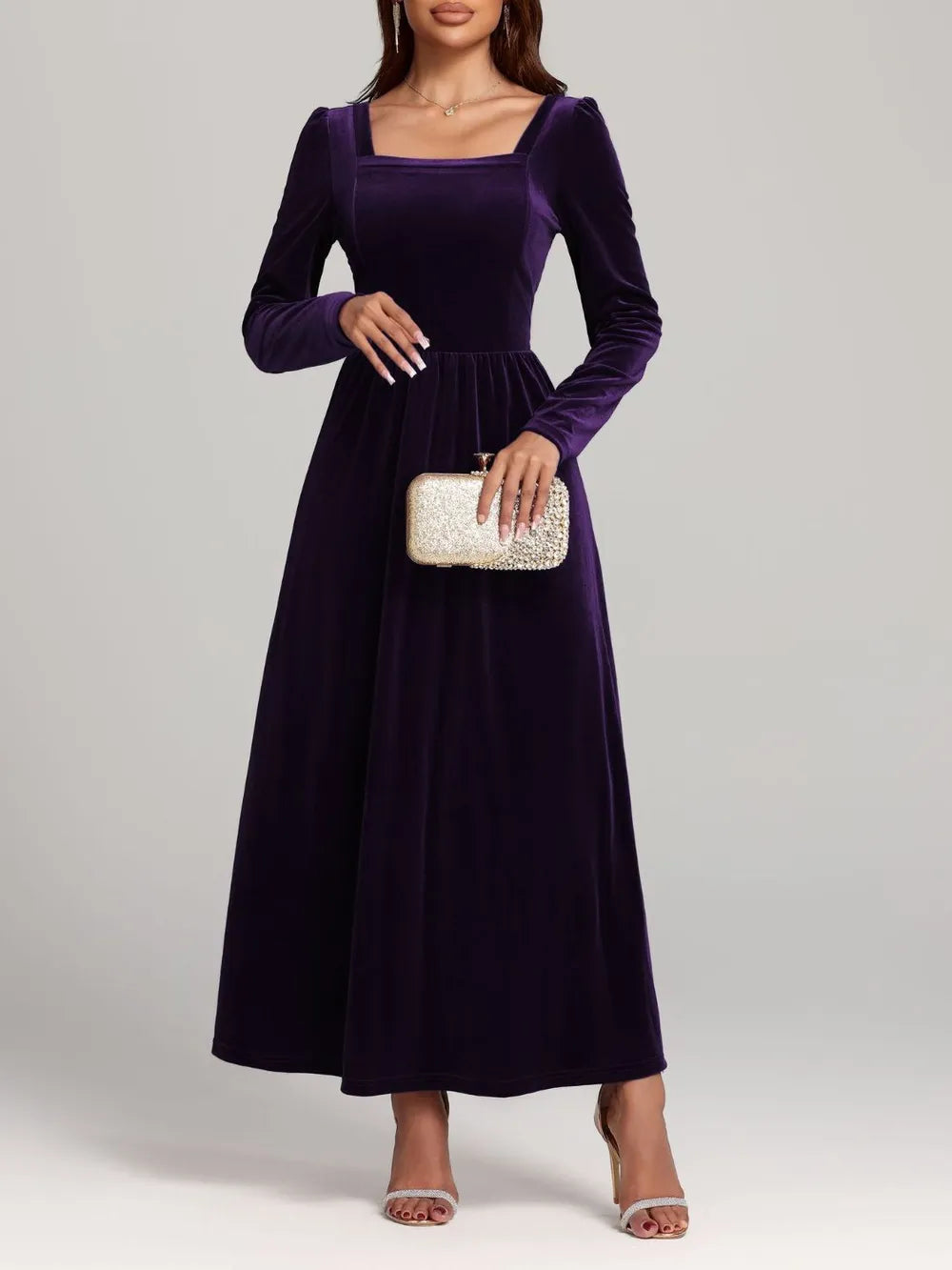 Velvet Square Neck Backless Dress