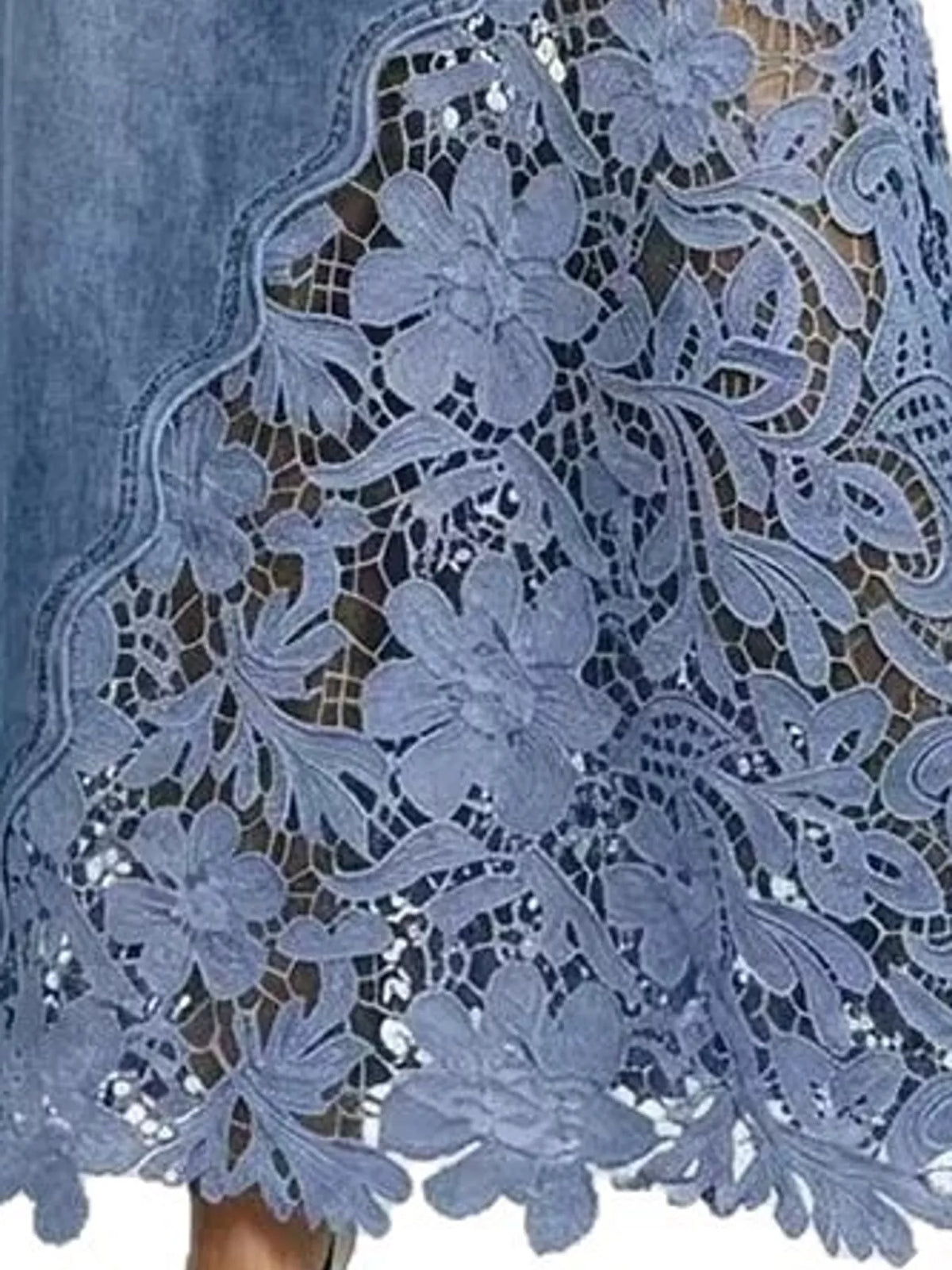 High-Waisted Lace-Detail Denim Skirt